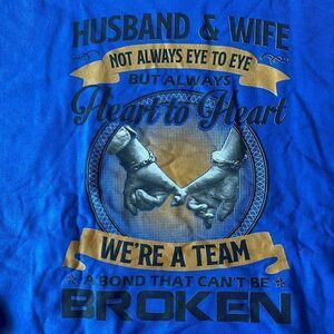 Husband and Wife Eye to Eye Heart in Hand Team Blue Hoodie 3XL